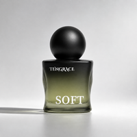 Flacon de parfum en verre rond vide de luxe personnalisé de 50 ml avec couvercle en résine rose, pulvérisateur à pompe, boîte d'emballage élégante
