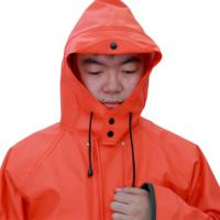 Combinaison de pêche commerciale en PVC orange robuste de 0,65 mm avec veste à capuche et pantalon à bretelles