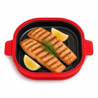 Plat à griller en silicone pour micro-ondes avec couvercle en verre trempé pour steak, bacon et légumes
