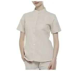 Camicia da donna in lino con colletto, stile coreano, merchandising personalizzato - Product Image 1