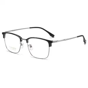 Factory Wholesale Classic Semi-titanium Square Anti-blue Light Eyeglasses Myopia Flat Lens Glasses Frames