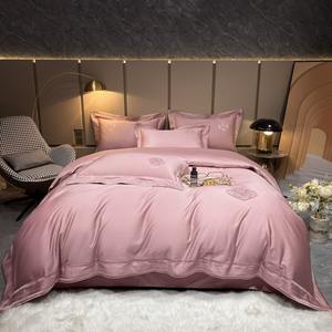 غطاء لحاف مطرز وأغطية وسائد 100% قطن 500 خيط بأسلوب أوروبي وأمريكي مقاوم للحريق طقم أغطية سرير من 4 قطع - Product Image 5