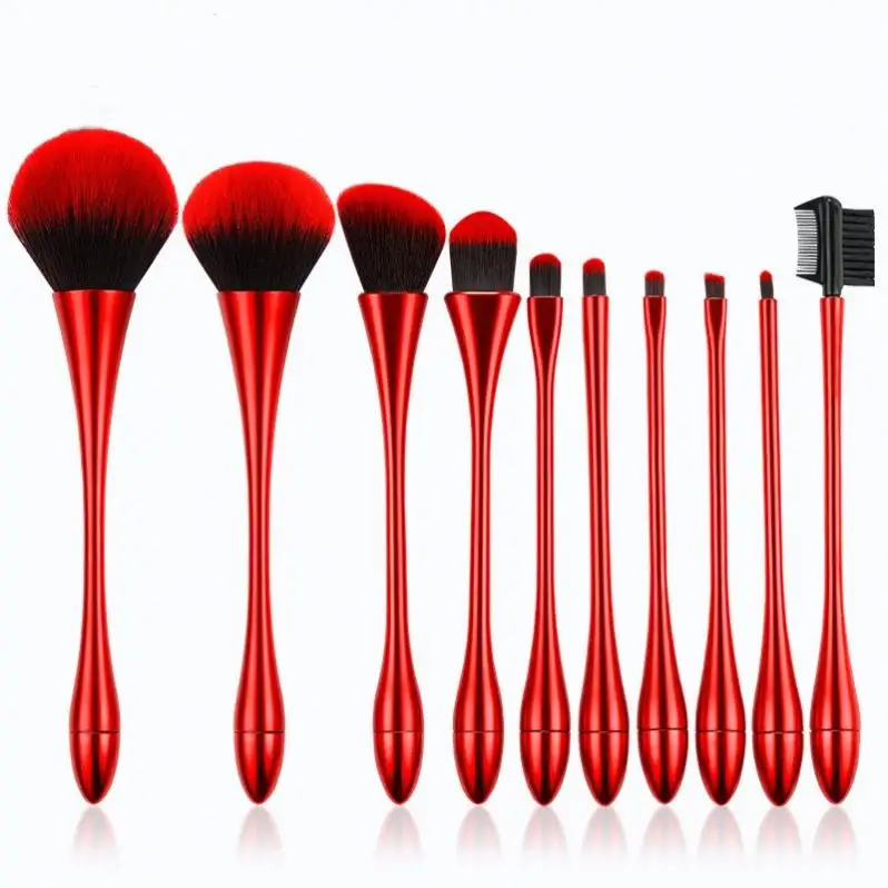 DX 10Pcs custom logo Waist Makeup brush set 2023 New Fashion Hot selling Red Silver Luxury best eyeliner flat contour brushes