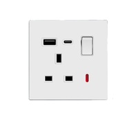 Prise murale blanche 13A avec prise USB Type C 18W à charge rapide, interrupteurs et prises murales, prise de courant pour éclairage UK EU