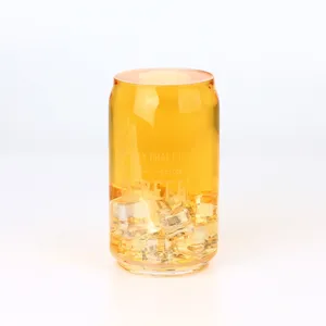 新款16盎司啤酒罐玻璃，带竹盖和玻璃吸管可爱冰沙波巴茶威士忌水