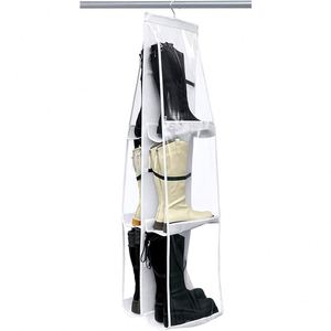 Single-Tier Plastic <b>Boot</b> and Shoe Organizer with 6 Storage Compartments Clear Hanging Pocket and Rotating Hanger for Closet Use - Product Image 2