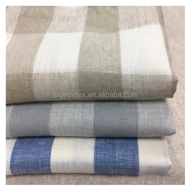 Good Quality Wholesale Italian 100% Buffalo Plaid Yarn Dyed Linen Slub Fabric Oeko-Tex Gingham Natural Thin Roll Clothing