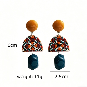 Bohemian Geometric Drop Acrylic Titanium Plated Pendant Earrings Mexican Folk Pattern Statement for Women Party Occasion - Product Image 6