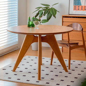 Mesa de comedor redonda Taoxi de madera de cerezo maciza de 120 cm, estilo nórdico, estructura de soporte estable para comedor. - Product Image 1