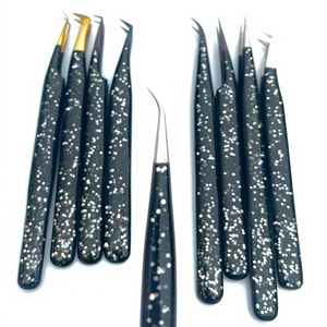 Professional Beauty Tools Black Powder Coated Lash Tweezers 45 & 90 Degree Plasma Tip Eyelash Extension OEM - Product Image 1