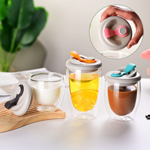 Wholesale Heat-Resistant <b>Double</b> <b>Wall</b> Glass Coffee Travel Cup Set Leak-Proof Transparent Beer <b>Mug</b> with Tea Lid Water Bottle for - Product Image 4