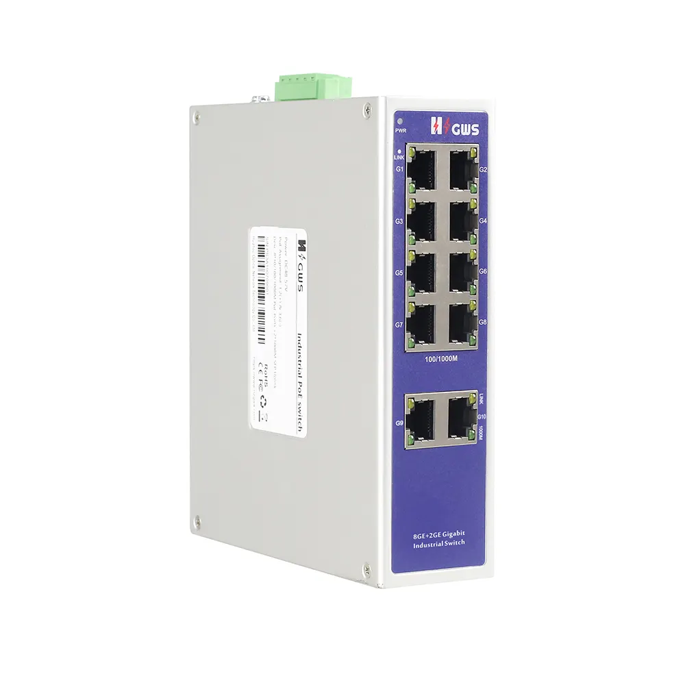 Ethernet industri 8 Port dan 2 1000M RJ45 Port Gigabit Industri POE saklar