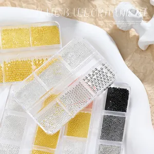 6Grids/<b>box</b> Silver Metal Beads Nail Art Charms 0.8-1.5mm IronBall Nail Caviar Beads, Stainless Steel Round Ball Beads Decorations - Product Image 5