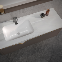 Meuble de salle de bain mural minimaliste de luxe avec design de vasque flottante gain de place et miroir éclairé