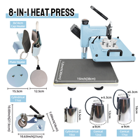 Baiyin 8 en 1 Combo presse Machine presse chaleur Machine pour T-shirt/tasse/plaque Machine pour Sublimation