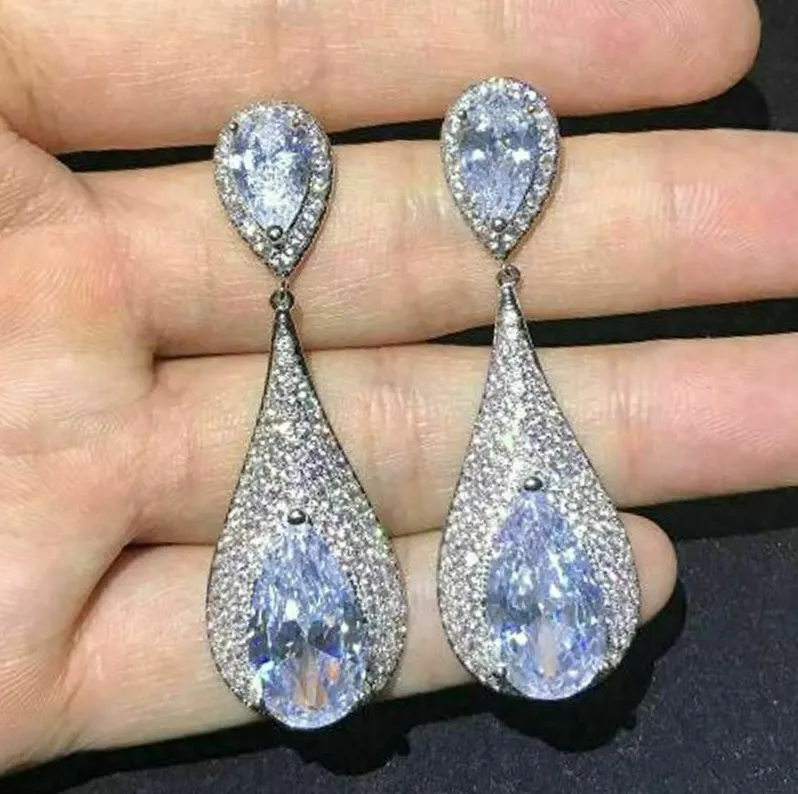 CAOSHI Shiny Multi Water Drop Zircon Crystal Clear Dangle Drop Earrings Bridal Girls Women Vintage Delicate Silver Pear Earrings