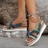 Sandales compensées d'été à bout ouvert en toile avec bande élastique et boucle – Tendance mode