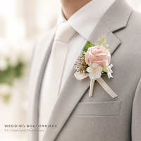 Corsage/Boutonnière Artisanale Haolilian WB10 Rose et Tulipe Artificielles, Meilleures Ventes, pour Fête, Mariage, Boutonnière de Marié, Broches