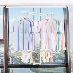 Metall Boden zu Decke Kleidung Hängen Trocken Stange Rack Fenster Freistehende Rack mit Socken Clips