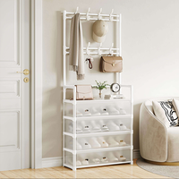 Étagère à chaussures et chapeaux en métal à 5 niveaux avec housse anti-poussière, organisateur de chaussures, étagère de rangement pour manteaux et vêtements pour entrée, salon, usage domestique