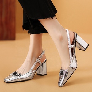 Sandales à talons hauts compensés pour femmes, ornements métalliques argentés, boucles arrière, chaussures habillées d'été, taille 45 - Product Image 2