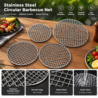 Grille de barbecue ronde légère en acier inoxydable 304 avec poignée pour camping en plein air, randonnée, foyer à charbon de bois