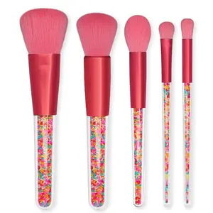 Factory Fashion 5pcs/set sweet candy make up brush suit beauty cosmetic tools pink crystal facial brush set