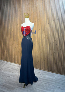 Vestido sin mangas con corte en A para mujer, con capa, adornado con pedrería de alta gama, de seda, elegante, para fiesta, de Vietnam. - Product Image 6