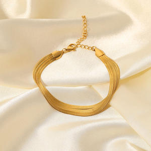 Braccialetti a catena in acciaio inossidabile impilabili placcati oro 18 carati placcati oro 18 carati delicati a tre strati per donna - Product Image 5