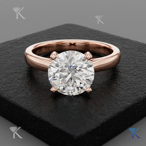 Bague de fiançailles solitaire en diamant de laboratoire taille ronde, 4 griffes, bord fin, en or massif, bijoux de mariée raffinés pour femme, cadeau B2B - Product Image 3