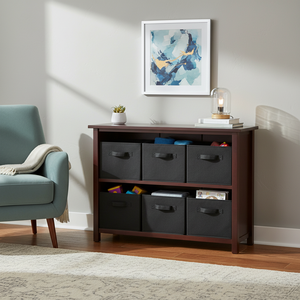 Verona mensola a 2 sezioni con 6 cestini in tessuto nero pieghevole - Product Image 5