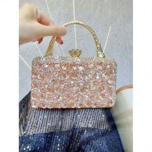 ハート型クラッチラインストーンイブニングバッグ レディース プロム ゴールドクリスタルハンドバッグ - Product Image 3