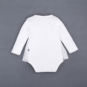 ร้านค้าออนไลน์จีนขายส่งชุดรอมเปอร์ลูกไม้สีพื้นสีขาวชมพูแขนยาวสำหรับเด็กผู้หญิง - Product Image 3