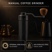 Moulin à café manuel avec réglage externe de la taille de grains, en acier inoxydable 420, meule conique 5 étoiles, moulin à café portable manuel
