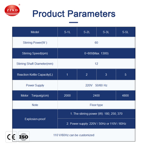 Réacteur en verre double couche 1L pour réacteur en verre à usage de laboratoire avec manteau chauffant - Product Image 3