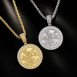 Collier Hip Hop pour Homme, Pendentif en forme de pièce de <span class=keywords><strong>50</strong></span> Peso Mexicain, motif Ange de la Liberté, entièrement micro-pavé de zircon, bijoux bling-bling, vente en gros - Product Image 1
