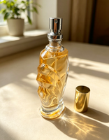 Botella de Perfume de Vidrio con Forma de Concha en Relieve, 50ml 100ml, Vacía, Recargable, con Pulverizador y Tapa Dorada, Envase Cosmético para Perfume