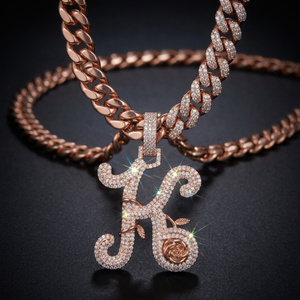 Colgante de Letra K de Moissanita Chapado en Oro Rosa con Incrustaciones de Diamantes, Collar con Colgante Temático de Lujo, Unisex, para Uso Diario - Product Image 4