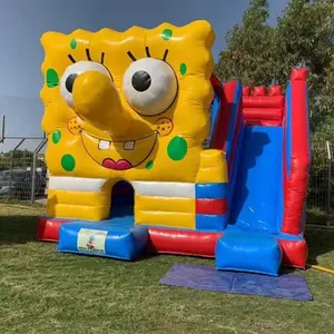 Ton fitur SpongeBob bounce house dengan perosotan untuk pesta