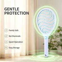 Raquette anti-moustiques électrique rechargeable USB avec filet de sécurité 3 couches, lumière LED, tapette à insectes domestique, vente en gros OEM en vrac pour usines
