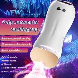 Otomatik emme erkek mastürbasyon kupası Oral vajina yetişkin emme vibratör ses Men tor oyuncaklar erkekler için darbe iş seks makinesi