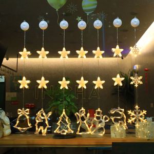 <b>Led</b> <b>Star</b> Moon Xmas Suction Cup Lamp Christmas Decorations for Home Wedding Party Window Hanging Ornaments - Product Image 1