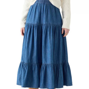 Falda maxi escalonada transpirable, antiestática y sostenible para mujer, con volantes y cintura natural, estilo casual. - Product Image 1