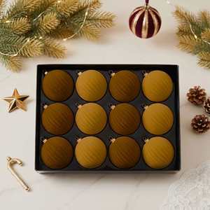 Lot de 12 boules de Noël floquées modernes de 8 cm, imprimées en 3 couleurs, personnalisées XM445, décorations suspendues en velours - Product Image 3