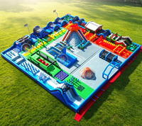 Toboggan aquatique gonflable à double piste rouge et bleu, parc aquatique extérieur pour enfants, château gonflable facile à installer pour enfants et adultes, parc d'attractions