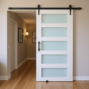 Porte coulissante en verre dépoli avec panneau MDF, 42 x 84 pouces, avec kit de quincaillerie, style ferme, pour intérieur - Product Image 3