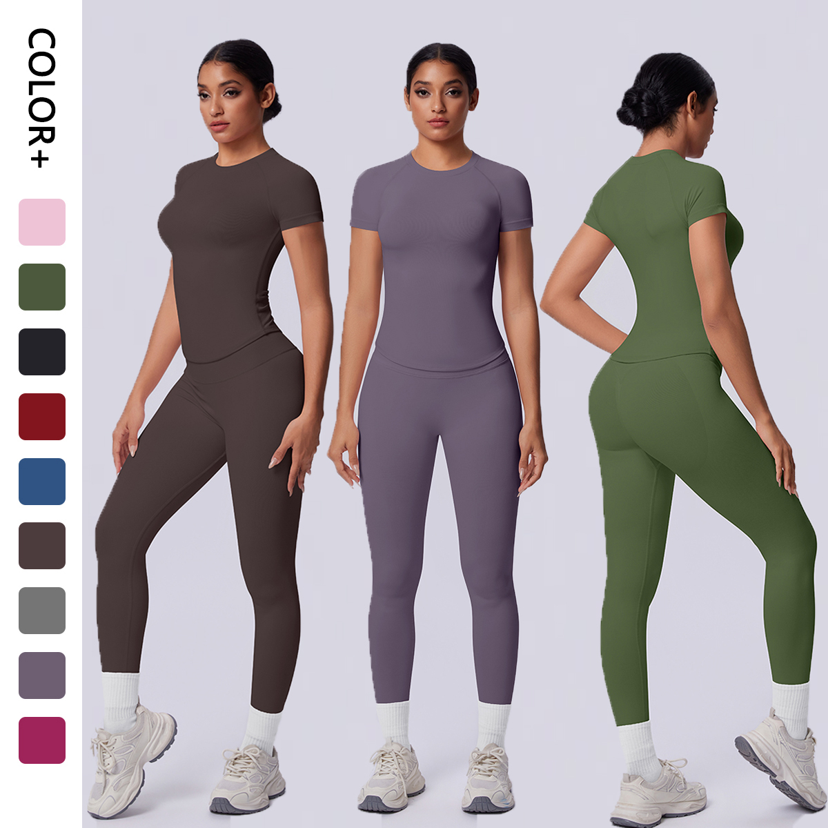 New Design Women Short Sleeve Sports Yoga Sets 2 Piece Outdoor Gym Training Running Fitness Casual Activewear