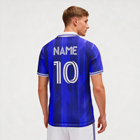 Camiseta de Fútbol Retro de Poliéster con Franja Tipo Polo Azul, Ropa Deportiva Personalizada, Ligera y Transpirable