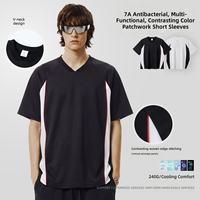 T-shirt d'été à col en V patchwork, résistant aux bactéries 7A, sensation de fraîcheur, séchage rapide, léger et respirant pour hommes et femmes
