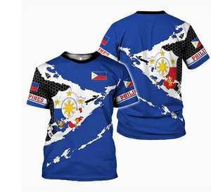 T-shirt décontracté à manches courtes pour homme, nouveau modèle transfrontalier, imprimé en 3D avec motif du blason des Philippines, vente en gros sur mesure - Product Image 1